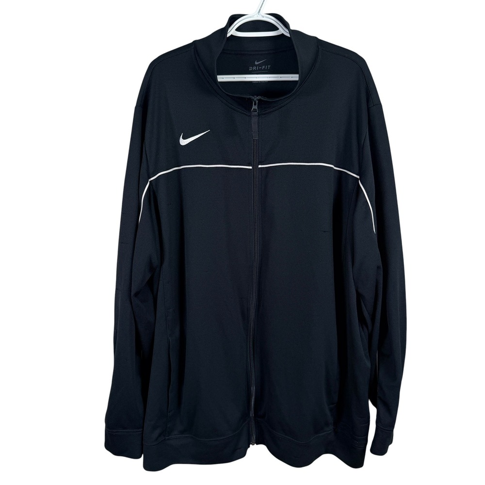 Nike Dri-FIT Track Jacket Mens 3XL Black Full Zip White Piping Mesh Snags read